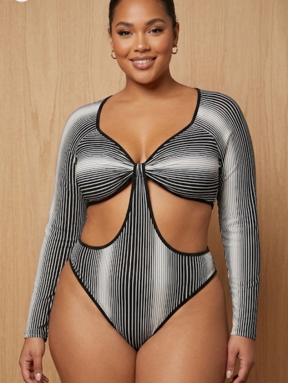 Fashion Nova Black‎ and White Striped Bodysuit